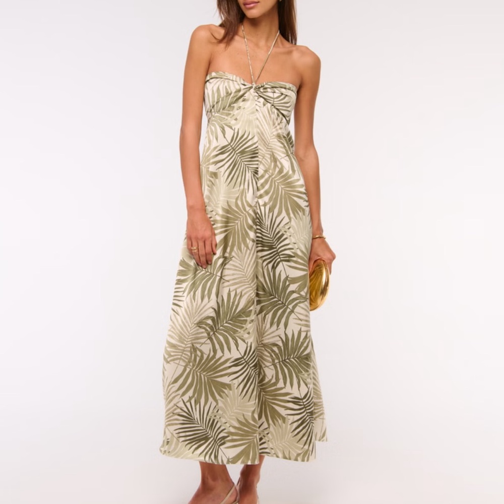 Abercrombie & Fitch Green Palm Print Maxi Dress